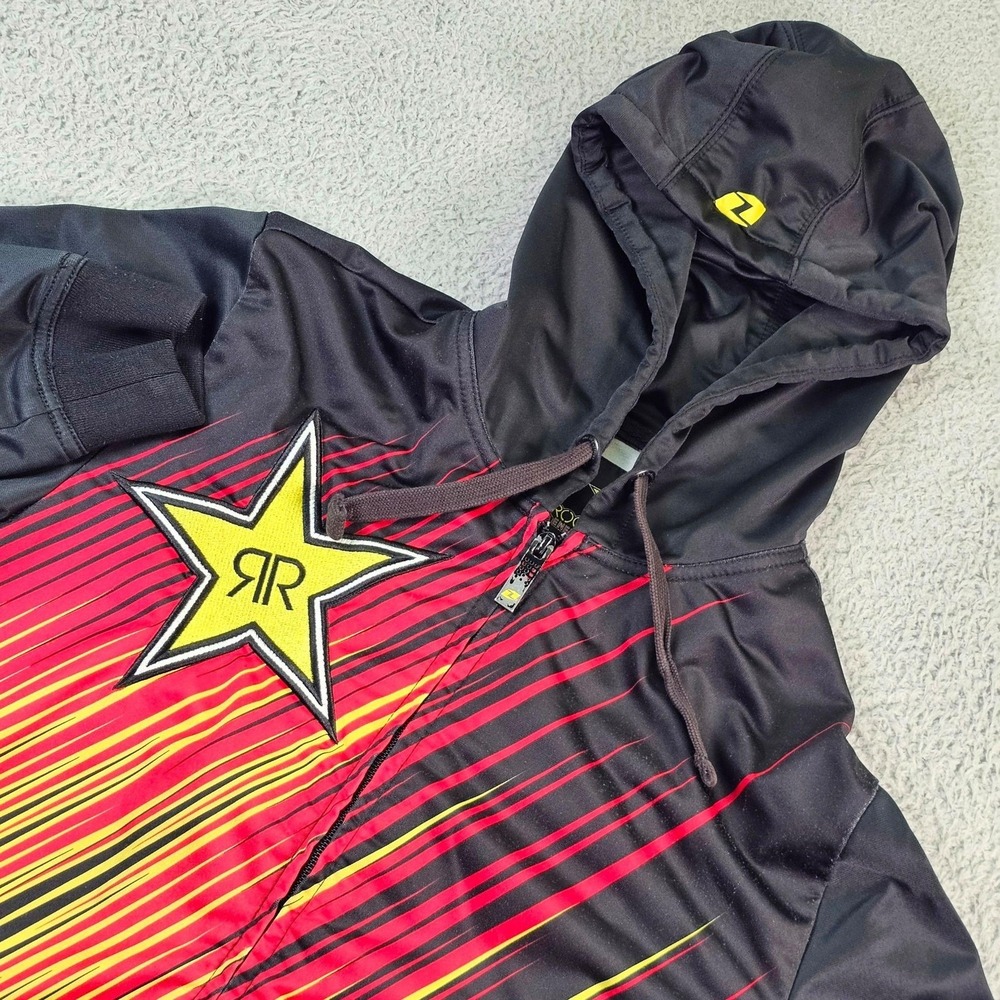 Rockstar Energy Drink Hoodie Mens Medium Black Red Full Zip Fleece Graphic